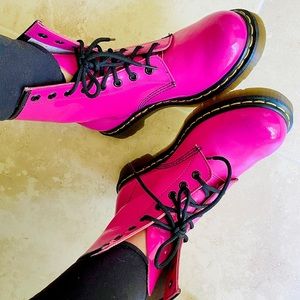 Dr. Martens Hot Pink Lace Up Leather Boots Size 8